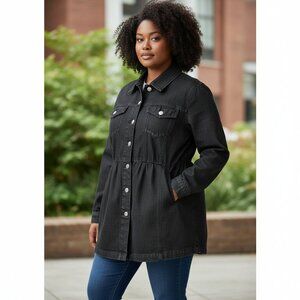 Black 100% Cotton Denim Long Jacket Plus size 16